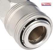 Close-up of the metal female quick release air coupler.