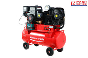 Belt drive air compressor with 150L tank front angled view