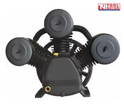 Rear view of the ACBPUMP3090 air compressor pump showing the three-cylinder V configuration, crankcase and flywheel edge.