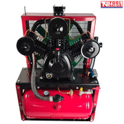 PTO air compressor front view with air tank and three cylinder pump
