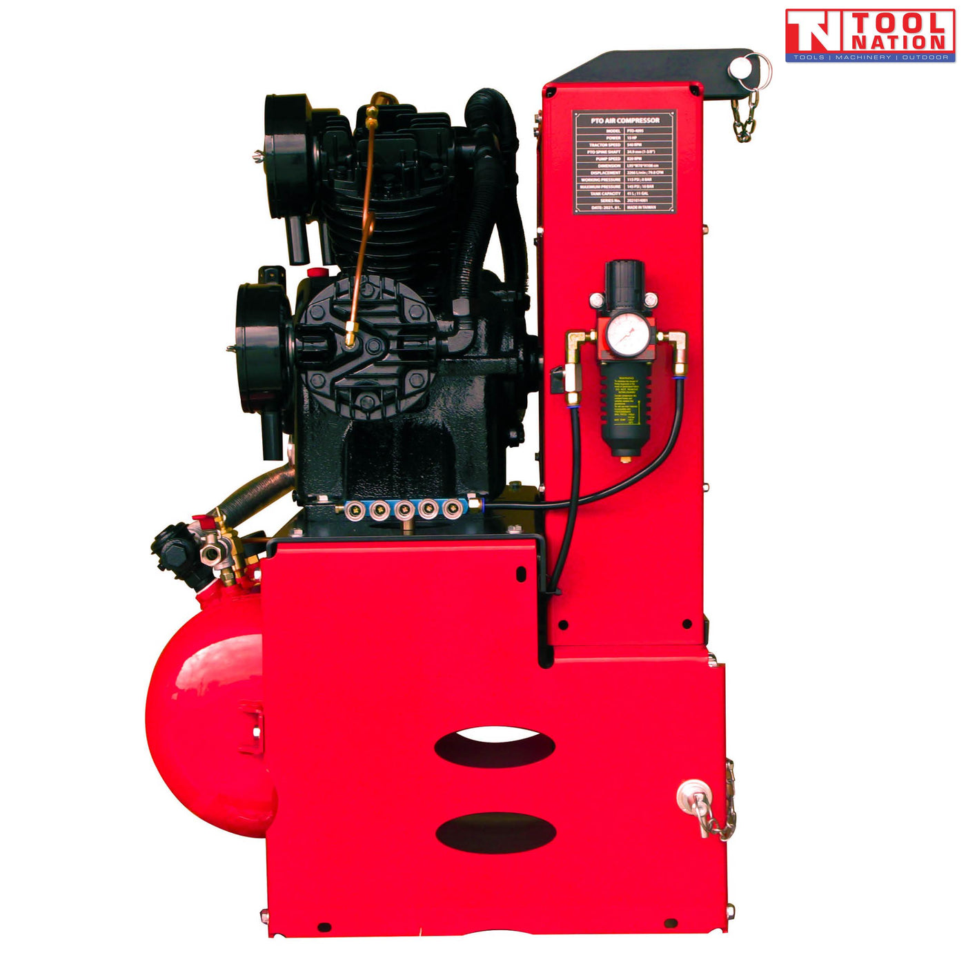 PTO air compressor side view with pressure regulator and gauge
