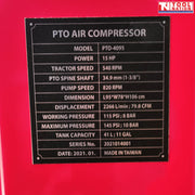 PTO air compressor specification plate close-up