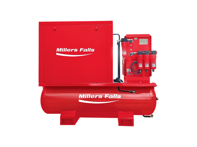 Rotary screw air compressor package with 600L tank front view