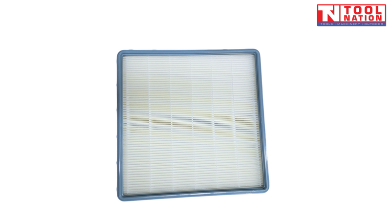 Square air purifier filter front view with blue frame