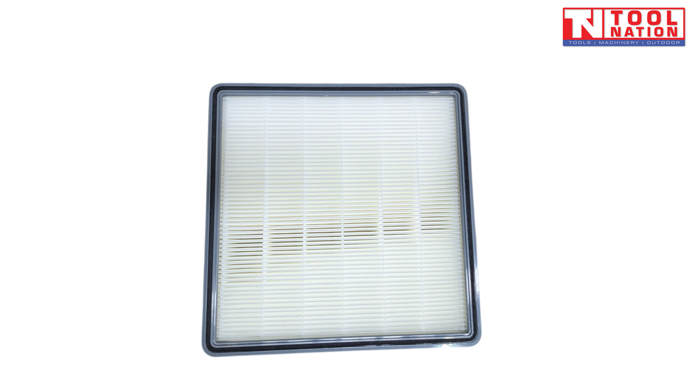 Square air purifier filter front view with black frame