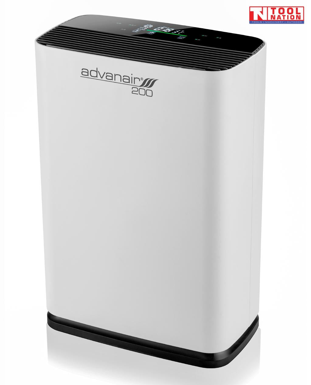Air purifier front angled view with top control panel