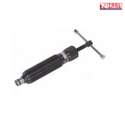 Black cylindrical tool with a T-handle screw adjustment and metal fitting ends, shown on a light grey background.