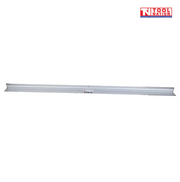 Long silver screed blade shown horizontally with central product label and logo in the top corner.