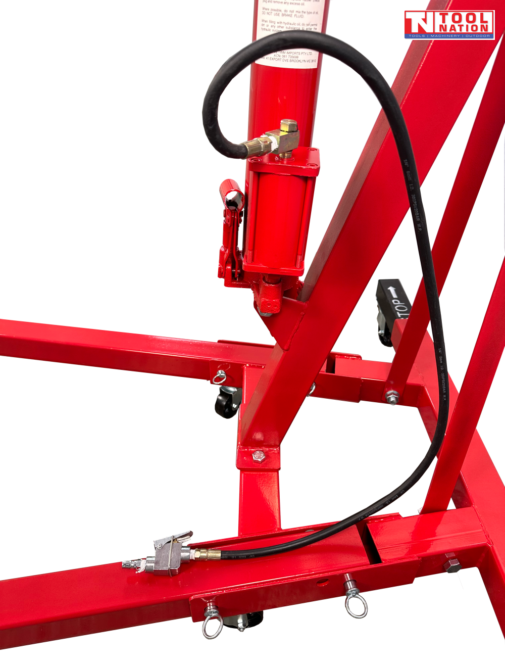 CR2TFAIR air hydraulic engine crane boom with adjustable lifting positions and capacity markings up to 1500kg