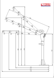 CR500EL swivel crane technical diagram with dimensions, telescoping boom and lifting range for truck or ute mounting