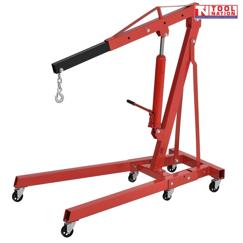 CRANE2T_1: CRANE2T hydraulic engine crane 1500kg capacity heavy-duty folding workshop hoist with hydraulic ram and caster wheels
