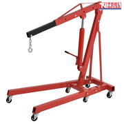 CRANE2T_1: CRANE2T hydraulic engine crane 1500kg capacity heavy-duty folding workshop hoist with hydraulic ram and caster wheels