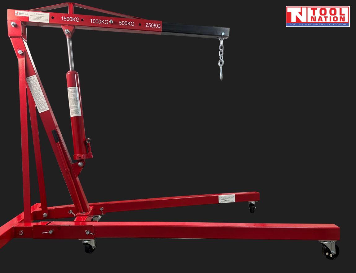 CRANE2T_2: CRANE2T hydraulic engine crane with adjustable boom positions up to 1500kg lifting capacity for workshop and garage use
