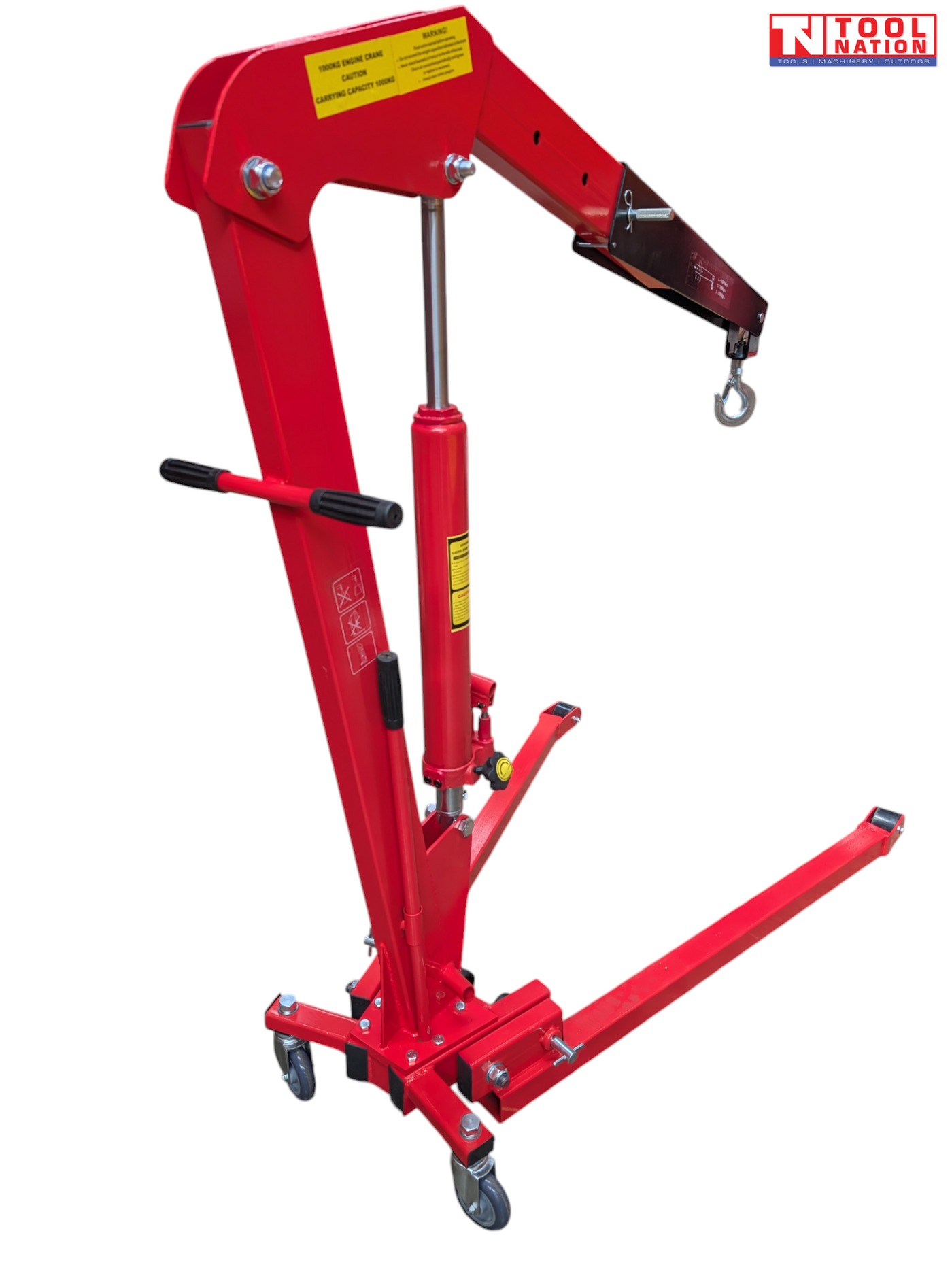CRLP1TF hydraulic engine crane upper frame and boom detail with hook and lifting arm for workshop use