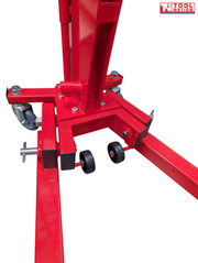 CRLP1TF engine crane base and caster wheels detail showing low profile frame and workshop mobility