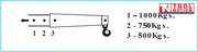CRLP1TF engine crane boom position diagram showing adjustable lifting capacities up to 1000kg