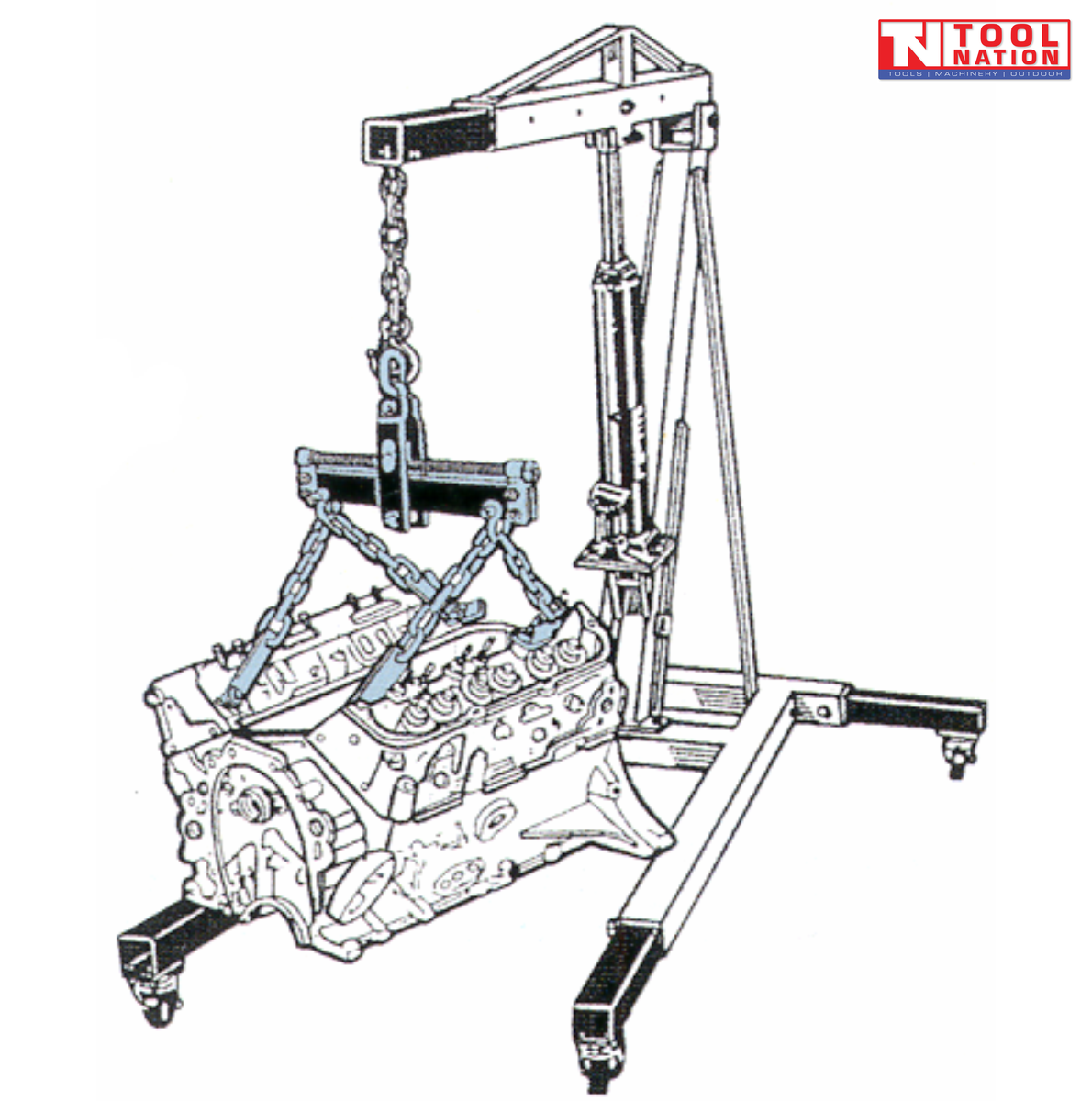 ELEV1800 engine leveller in use lifting engine with adjustable load balancing chains and precision alignment system