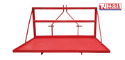 Red carry-all platform with a textured floor, raised frame, triangular side supports, mounting pins, and a logo in the top right corner.