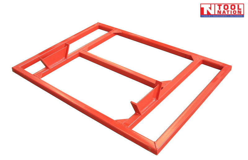 Red rectangular levelling bar frame with crossbars, raised clamp brackets, and logo in the top corner.