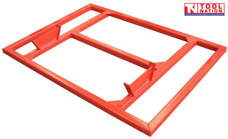 Red rectangular levelling bar frame with crossbars, raised clamp brackets, and logo in the top corner.