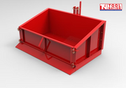 Red carry-all box with an open top, raised sides, front panel, mounting hardware, and a logo in the top right corner.