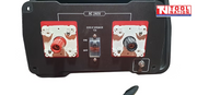 Close-up of the parallel connector panel showing two exposed terminals, circuit breaker and ground point.