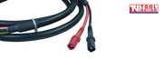 Close-up of the red and black plug ends on the parallel connector cable.