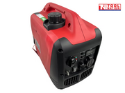 Rear three-quarter view of the GSC2500i-B inverter generator showing the control panel, carry handle and fuel cap.