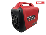 Front three-quarter view of the GSC2500i-B inverter generator showing the control panel side, red housing, carry handle and model label.