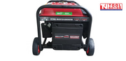 Rear view of the GSC5200iY inverter generator showing the side cover panel, black frame, red fuel tank and wheels.