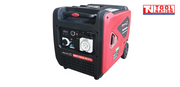 Front angled view of the GSC7500i-B inverter generator showing the control panel, red side housing and wheel.