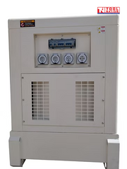 Side view of the generator outlet panel with four covered power outlets above two vent grilles.