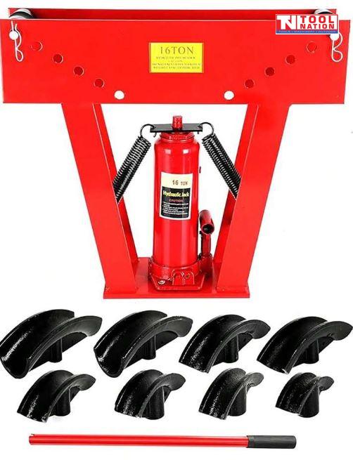 PIPE16 16 ton hydraulic pipe bender with 8 bending dies, heavy duty manual pipe bending machine for steel and galvanized pipe.