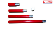 Four red extension tubes with silver ends and one separate silver coupler