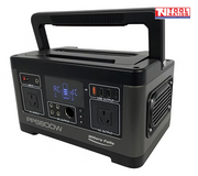 Front angled view of the PPS600W portable power station showing the display, outlets, control panel and carry handle.