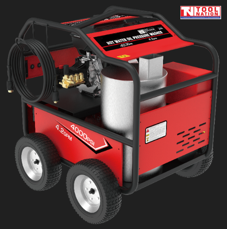 Petrol Hot Wash Pressure Washer,16HP Engine,4000psi,100°C Boiler,15m Hose