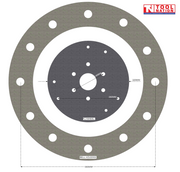 Circular flywheel and bell housing diagram with bolt holes, centre opening, dimension markings and Tool Nation logo.