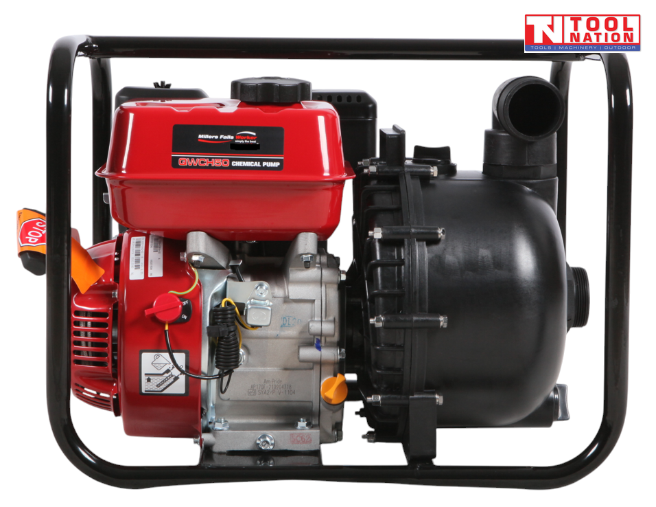 Chemical transfer pump side view in protective frame