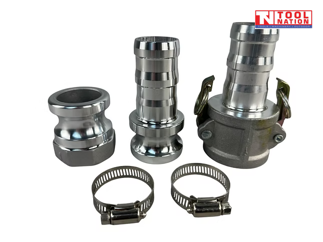 1.5 inch aluminium camlock fittings kit with three fittings and two hose clamps