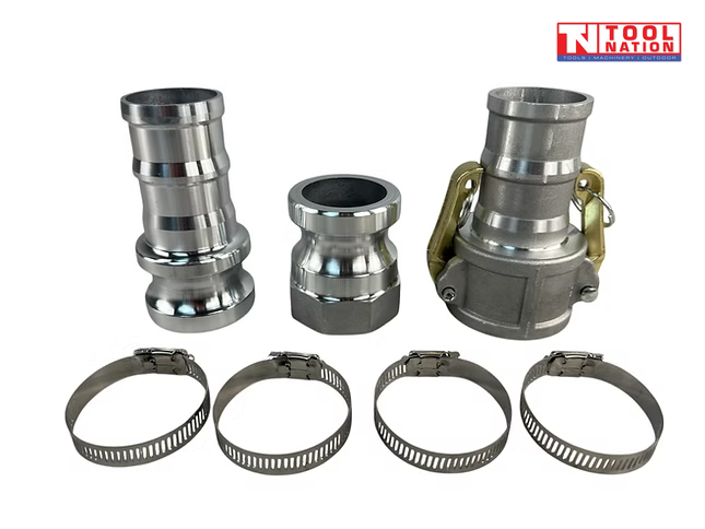 2 inch aluminium camlock fittings kit with three fittings and four hose clamps