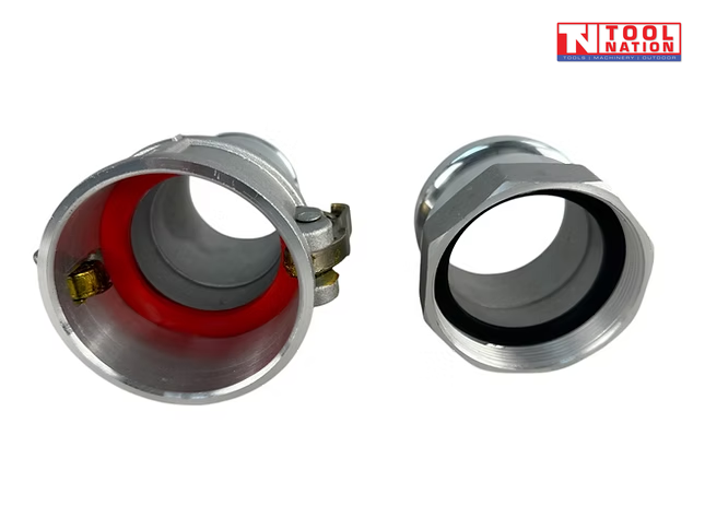 Camlock fitting openings close-up with sealing rings