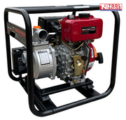 Diesel water transfer pump side view in protective frame