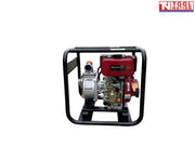 Diesel water transfer pump rear angled view in protective frame