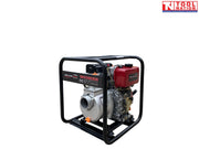 Diesel water transfer pump front angled view in protective frame
