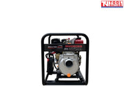 Diesel water transfer pump front view in protective frame with battery