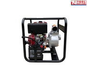 Diesel water transfer pump opposite side view in protective frame with battery