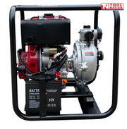 Diesel firefighter pump side view with battery and pump housing