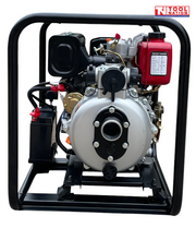 Diesel firefighter pump front view with battery and pump inlet
