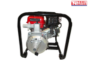 Petrol water transfer pump front view in protective frame