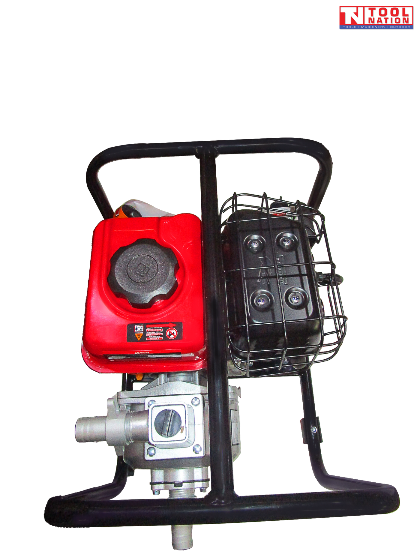 Petrol water transfer pump top view in protective frame